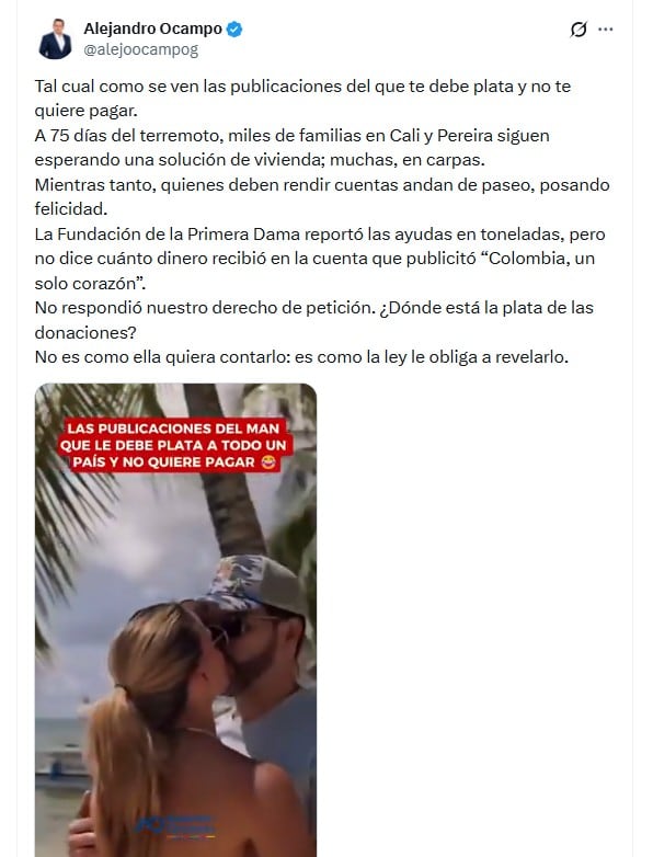 Desempolvan romántico video de De la Espriella y Ana Lucía Pineda en San Andrés y se desata una ola de críticas: “La gente sigue durmiendo en carpas”