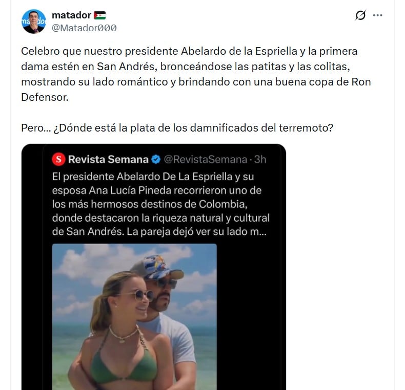 Desempolvan romántico video de De la Espriella y Ana Lucía Pineda en San Andrés y se desata una ola de críticas: “La gente sigue durmiendo en carpas”