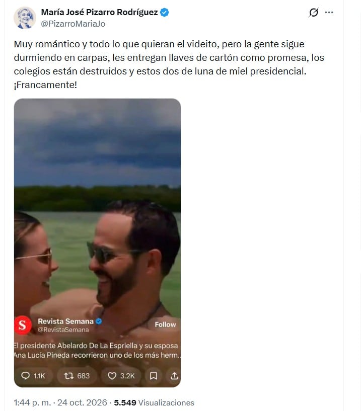 Desempolvan romántico video de De la Espriella y Ana Lucía Pineda en San Andrés y se desata una ola de críticas: “La gente sigue durmiendo en carpas”