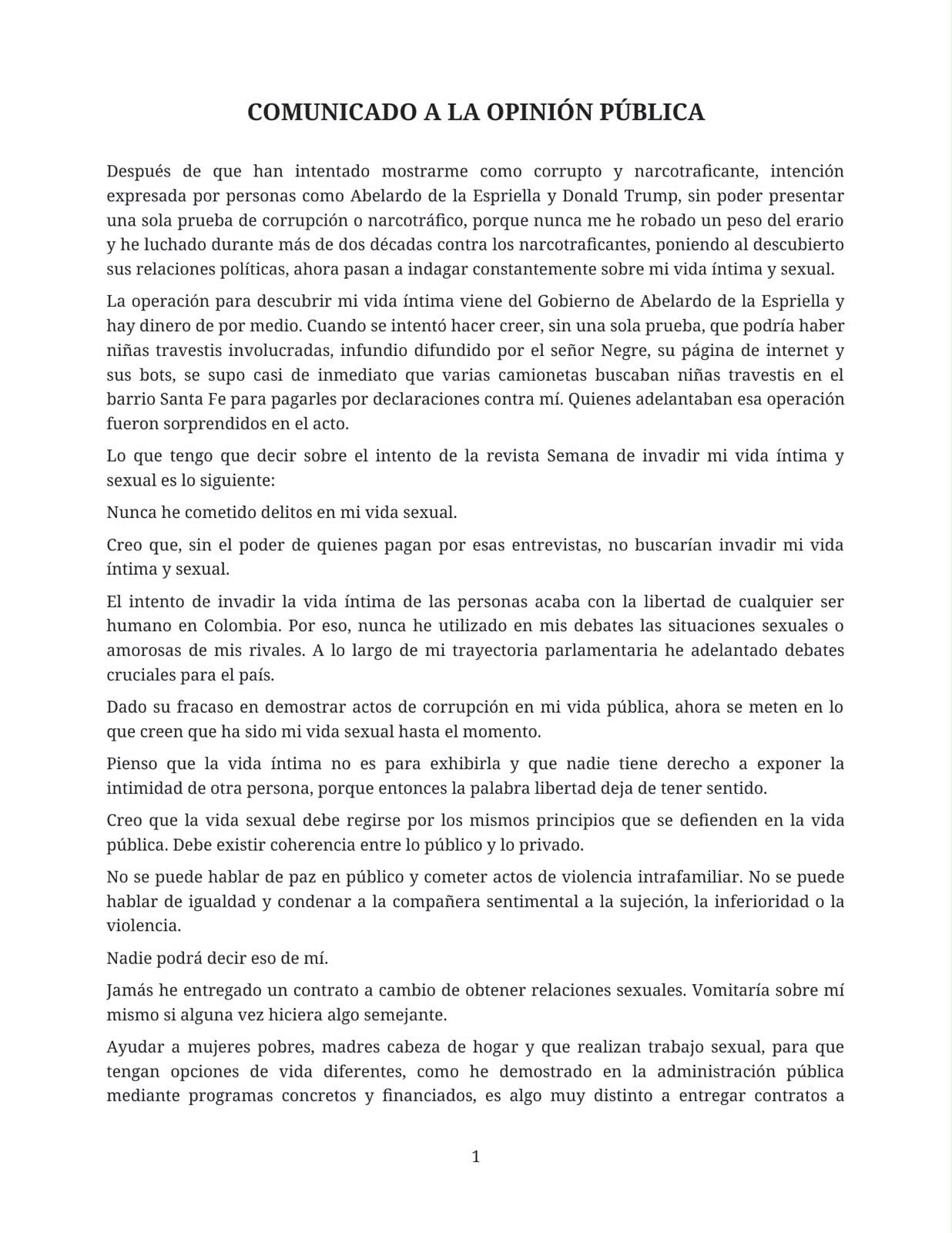 Gustavo Petro rechazó las denuncias en su contra sobre contratos a cambio de favores sexuales: “Vomitaría sobre mí mismo”